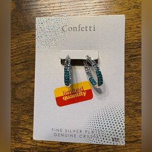 Confetti Fine Silver plated genuine crystal blue aqua hoop earrings New with tag
